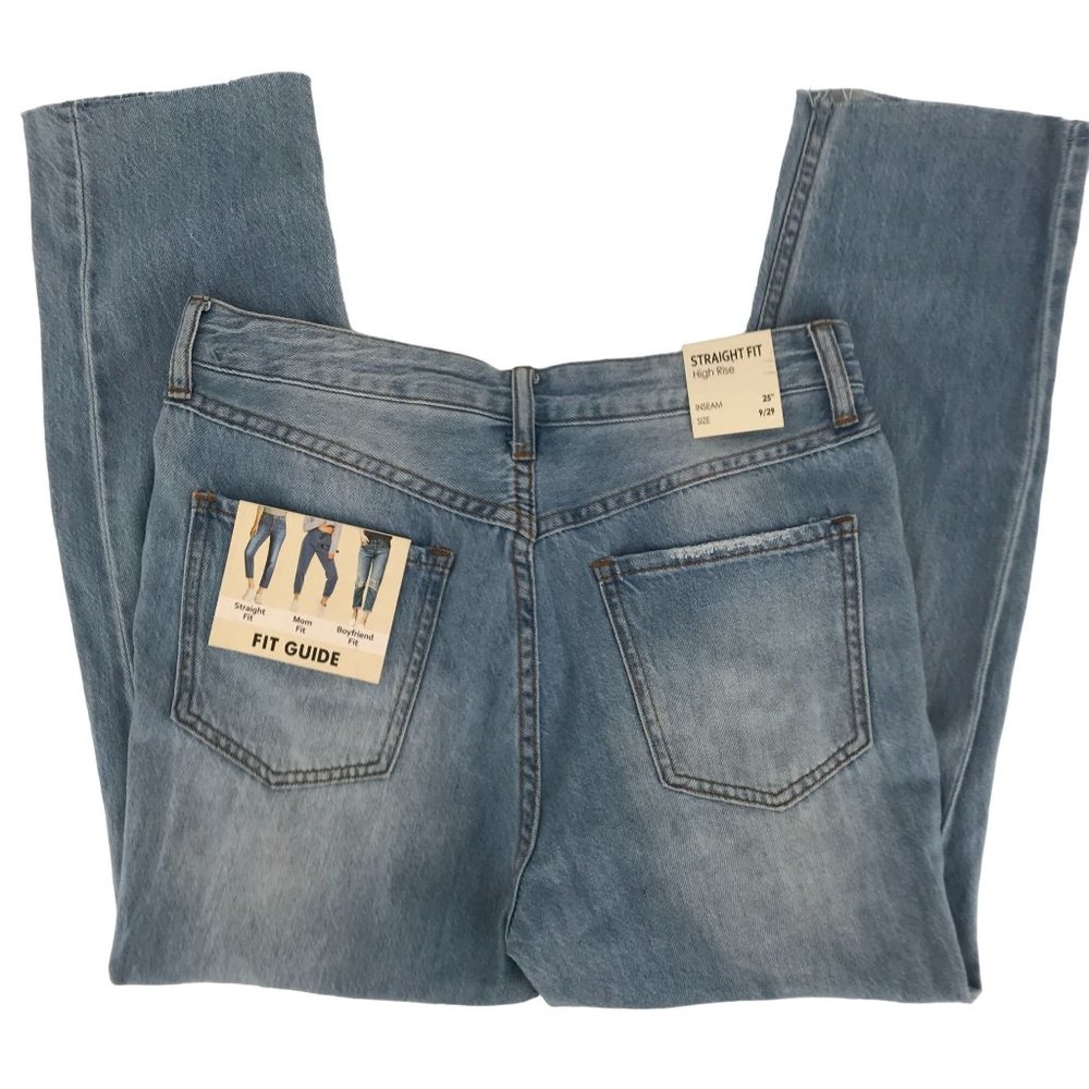 NWT S.O.N.G. Womens Light Blue Distressed High Rise Straight Crop Jeans Size 29 - Picture 4 of 11